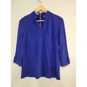 Crown&Ivy Royal Blue V-neck 3/4th Sleeve Back Zipper Top‎ Women's Small